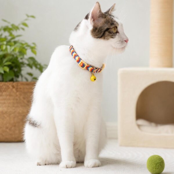 Cute Woven Cat Collar with Bell, Adjustable Stylish Neck Accessory for Cats & Kittens