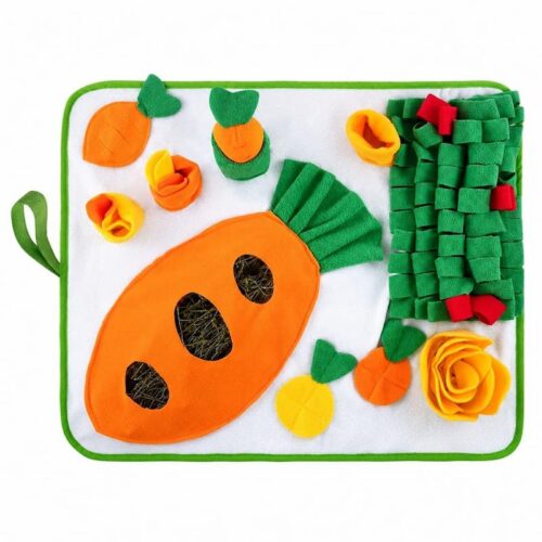 Non-Slip Foraging Mat, Carrot Snuffle Toy for Small Pets Rabbits Hamsters Guinea Pigs