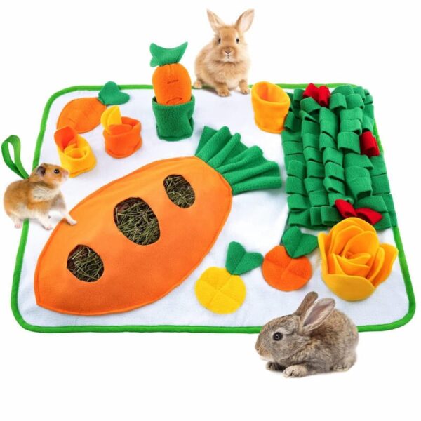 Non-Slip Foraging Mat, Carrot Snuffle Toy for Small Pets Rabbits Hamsters Guinea Pigs