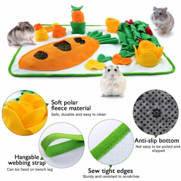 Non-Slip Foraging Mat, Carrot Snuffle Toy for Small Pets Rabbits Hamsters Guinea Pigs