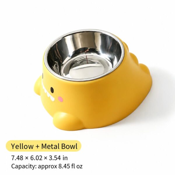 Dinosaur Stainless Steel Cat Dog Bowl 15° Tilt Neck Protection Anti-Slip Anti-Spill Pet Feeding Water Bowl