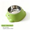Dinosaur Stainless Steel Cat Dog Bowl 15° Tilt Neck Protection Anti-Slip Anti-Spill Pet Feeding Water Bowl