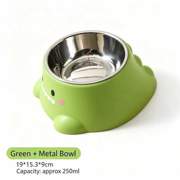 Dinosaur Stainless Steel Cat Dog Bowl 15° Tilt Neck Protection Anti-Slip Anti-Spill Pet Feeding Water Bowl