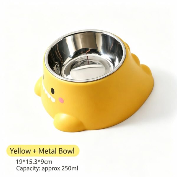 Dinosaur Stainless Steel Cat Dog Bowl 15° Tilt Neck Protection Anti-Slip Anti-Spill Pet Feeding Water Bowl