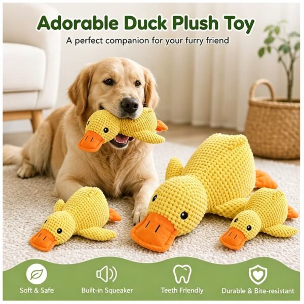 Squeaky Yellow Duck Dog Toy, Durable Chew Resistant Plush Teething Toy for Small and Large Breeds