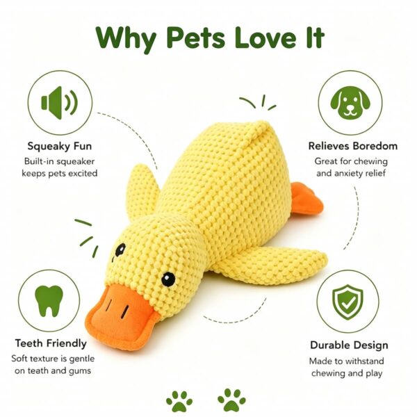 Squeaky Yellow Duck Dog Toy, Durable Chew Resistant Plush Teething Toy for Small and Large Breeds