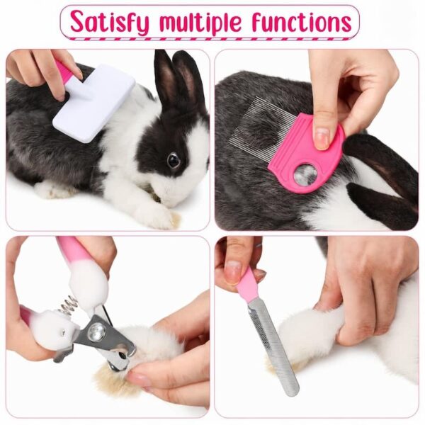 Rabbit Grooming Kit, 8-in-1 Care Set with Nail Clippers, Brushes for All Kinds of Small Pets