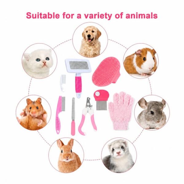 Rabbit Grooming Kit, 8-in-1 Care Set with Nail Clippers, Brushes for All Kinds of Small Pets