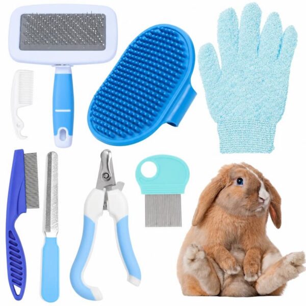 Rabbit Grooming Kit, 8-in-1 Care Set with Nail Clippers, Brushes for All Kinds of Small Pets