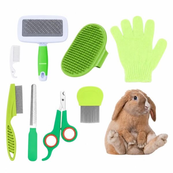 Rabbit Grooming Kit, 8-in-1 Care Set with Nail Clippers, Brushes for All Kinds of Small Pets