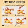cat-dog-toys-31-3 interactive duck treat dispenser full product operation step shot four step graphic showing refill and dispense process for cat dog snacks