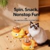 cat-dog-toys-31-5 leaky duck treat dispenser pet using scene fluffy ragdoll cat touching duck toy with scattered pet food pellets on wooden floor
