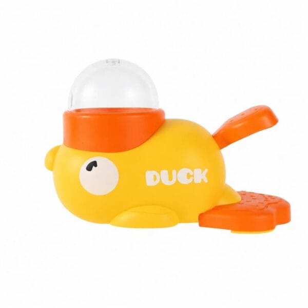 cat-dog-toys-31-6 yellow duck automatic treat dispenser full product overall shot smooth plastic duck shaped pet puzzle feeder without pets inside