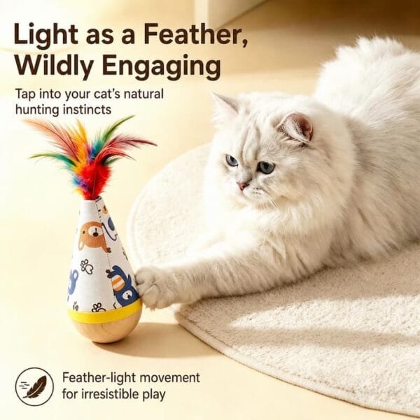 cat-toys-29-3 Cat Tumbler Toy Self-Righting Feather Wobble Toy, Bite Resistant Enrichment Toy for Indoor Cats