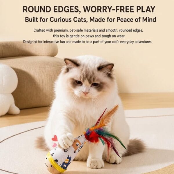 cat-toys-29-4 Cat Tumbler Toy Self-Righting Feather Wobble Toy, Bite Resistant Enrichment Toy for Indoor Cats