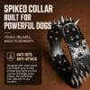 dog-apparel-accessories-32-8 anti attack studded dog collar material close up focusing on black crocodile leather raised metal spikes and reinforced rivet build for bite proof performance