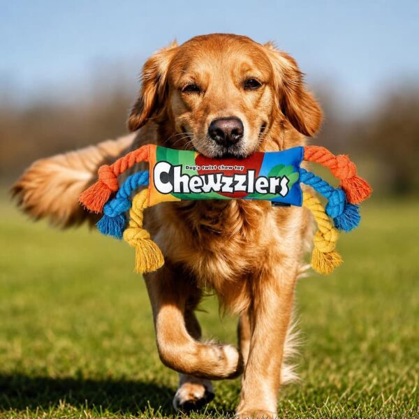 dog-toys-22-5 Dog Toy, Rainbow Candy Shaped Squeaky Rope Toy for Teeth & Interactive Play
