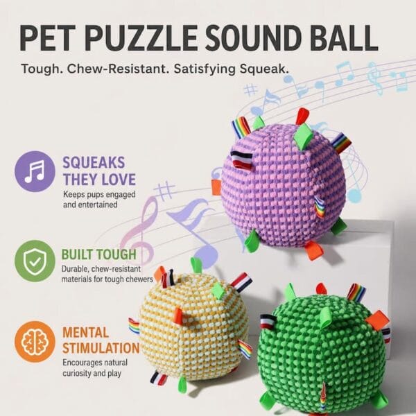 dog-toys-28-6 Dog Interactive Squeaky Ball, Durable Washable Chew Toy for Dog Teeth Cleaning & Boredom Relief