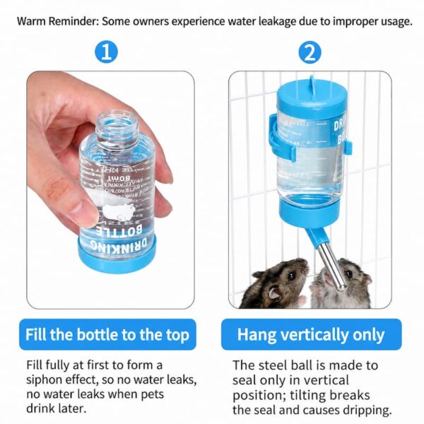 Hamster Cage Hanging Water Dispenser 80ml&125ml for Bear,Guinea Pig & Small Rodents