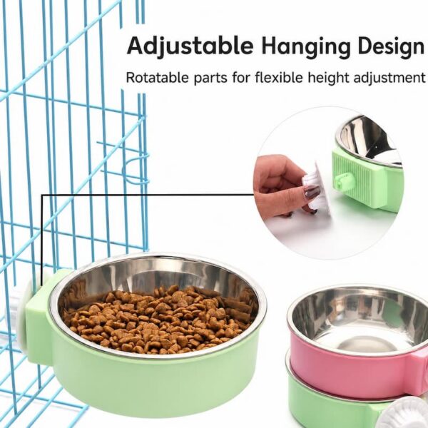 Hanging Stainless Steel Anti-Spill Pet Bowl, Cage Mount Food Water Dish for Dogs Cats Rabbits