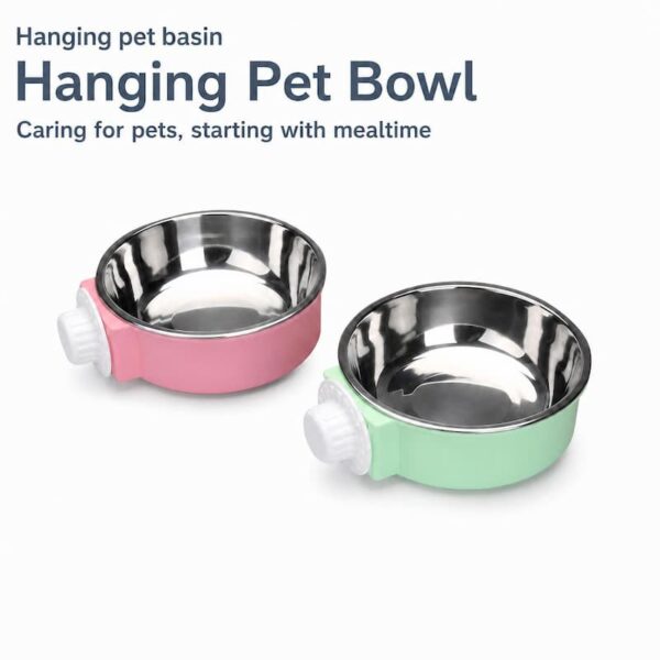 Hanging Stainless Steel Anti-Spill Pet Bowl, Cage Mount Food Water Dish for Dogs Cats Rabbits