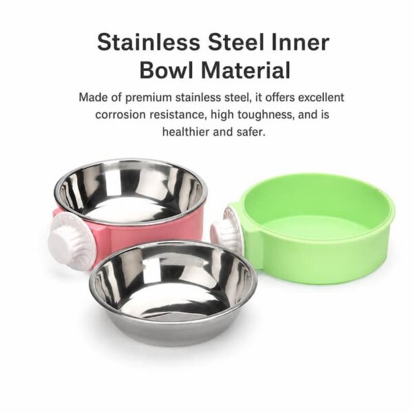 Hanging Stainless Steel Anti-Spill Pet Bowl, Cage Mount Food Water Dish for Dogs Cats Rabbits
