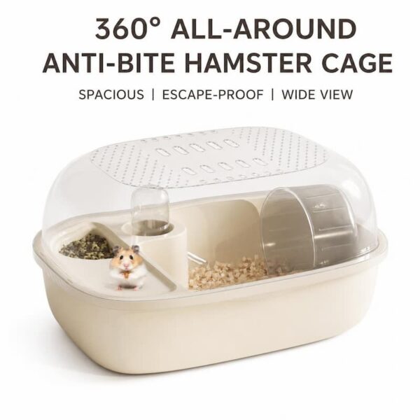 Large Anti-Bite Hamster Cage, 360° View Small Pet Habitat with Full Accessories & Exercise Wheel