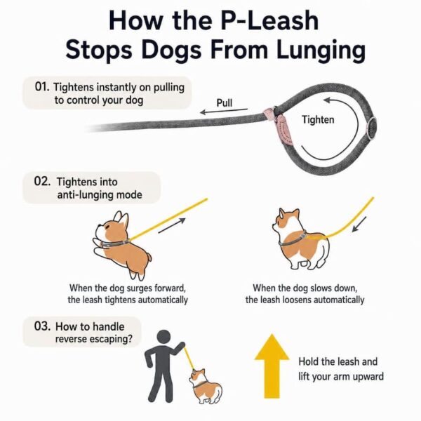 travel-outings-26-2 Dog Leash No Pull P-Leash Slip Lead, Anti-Lunge Adjustable Rope for Small Medium Large Dogs