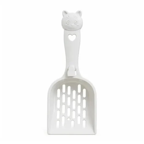 cat-litter-scoop-38-4 cute cat shaped plastic litter scoop full front flat product shot showing heart cutout handle and long slot holes