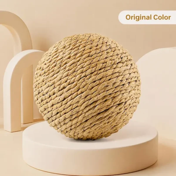 cat-toy-ball-40-3 natural color sisal rope cat toy ball full product shot on minimalist beige pedestal