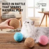 cat-toy-ball-40-6 rattle sisal cat toy balls laid on wooden floor cat watching toy in home interior scene