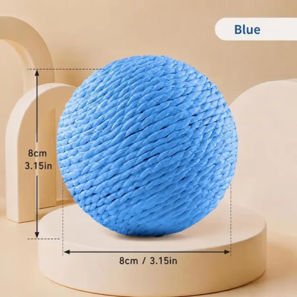 cat-toy-ball-40-7 blue sisal cat toy ball size measurement chart showing 8cm diameter dimension markings