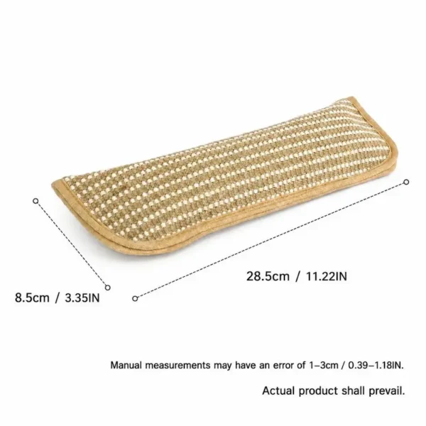 catnip-pillow-toy-for-cats-36-5 slim catnip scratching pillow product size dimension chart marked length and width measurements woven jute cat toy isolated on plain white background