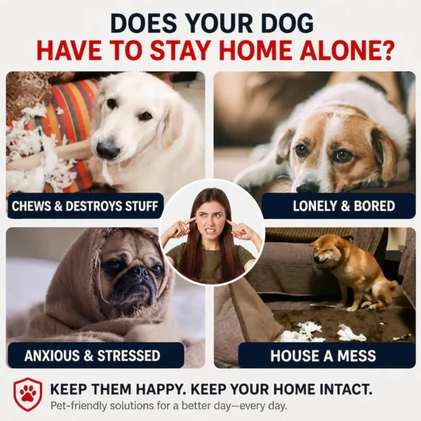 dog-rolling-squeaky-ball-toy-37-4 interactive puppy play ball problem comparison graphic showing four bad behaviors dogs have when left alone chewing destroying items loneliness anxiety messy house