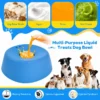 pet-lick-bowl-35-1 multi purpose liquid treat dog lick bowl full promotional graphic showing usable fillings bone broth yogurt puree wet treats plus pet benefit icons with dogs and cats illustrated