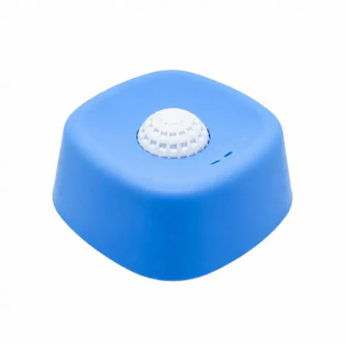 pet-lick-bowl-35-5 blue silicone dog slow feeder lick bowl full overhead product studio shot displaying assembled unit with textured white central lick ball insert against plain white background